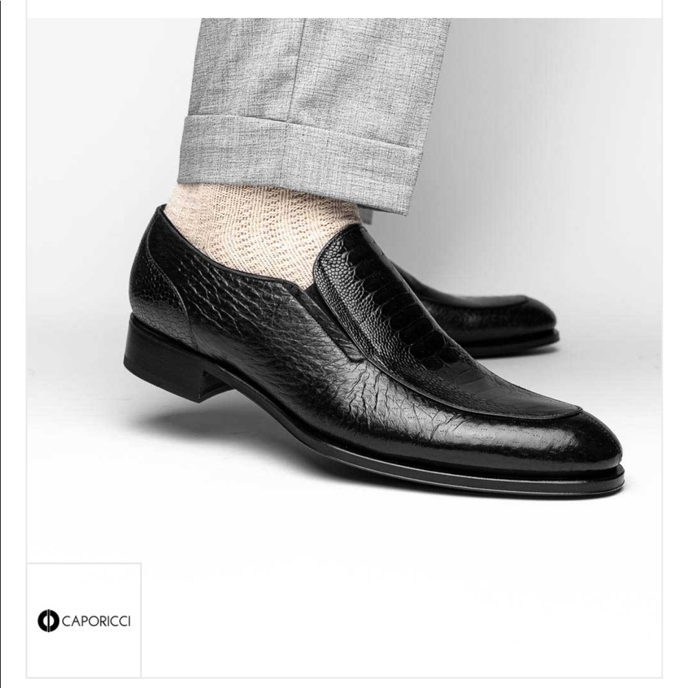 Caporicci 3324 Ostrich & Peccary Loafers Black - Picture 11 of 14